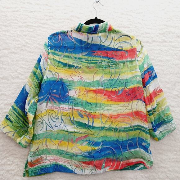 Blouse Size 8P Rainbow Stripe Abstract Sheer Textured Whimsycore Artsy Bold Y2K - Picture 2 of 13